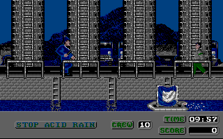 Rainbow Warrior (Atari ST) screenshot: This is the "Acid rain" level