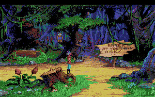 King's Quest V: Absence Makes the Heart Go Yonder! (Amiga) screenshot: That sign means what it says.