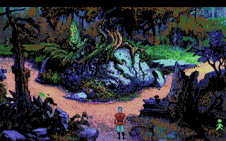 King's Quest V: Absence Makes the Heart Go Yonder! (Amiga) screenshot: A path in the dark forest.