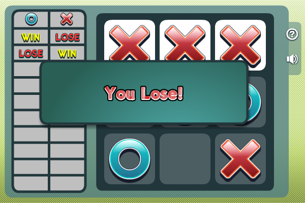 Multiplayer Tic Tac Toe (Browser) screenshot: When you're not, you're not!