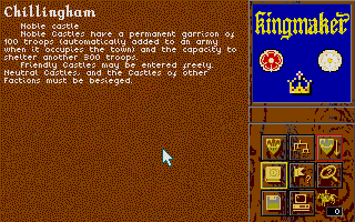 Kingmaker (Atari ST) screenshot: Info about a castle
