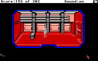 Space Quest: Chapter I - The Sarien Encounter (Amiga) screenshot: In a small room aboard the Deltaur.