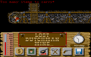 Lost Dutchman Mine (Atari ST) screenshot: Ops, time to return to the town and sell some ore