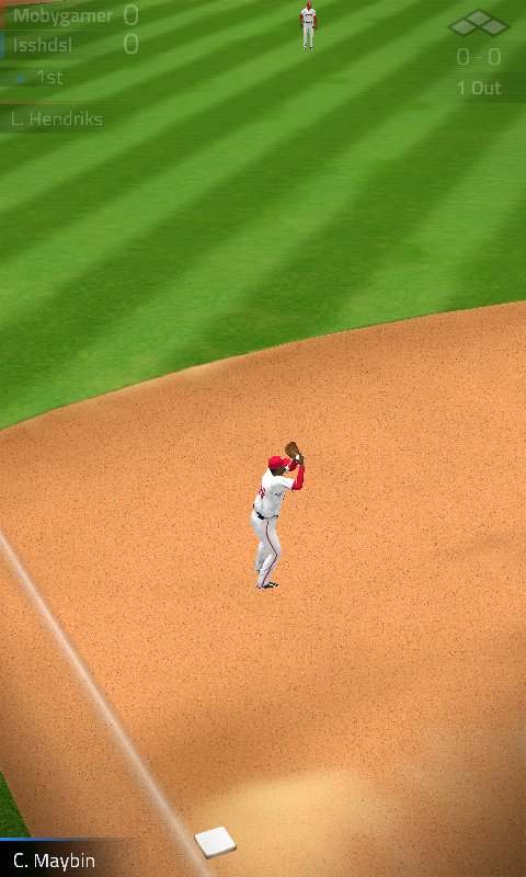 Tap Sports Baseball (Android) screenshot: Fielder catching the ball