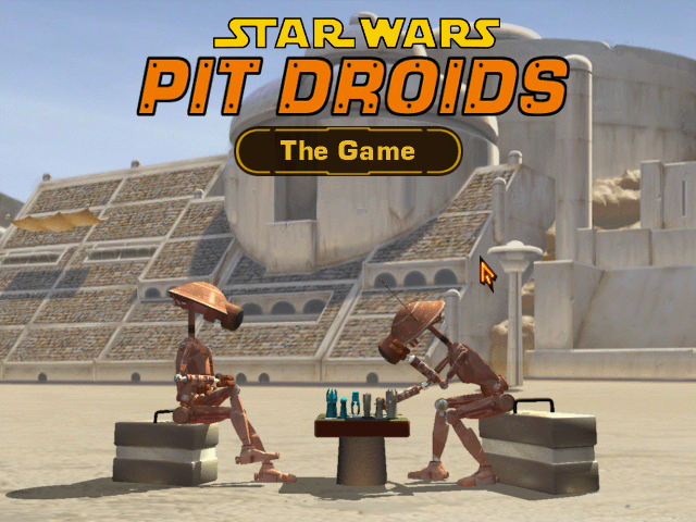 Star Wars: Pit Droids (Windows) screenshot: The main menu (all the droids and the objects in these menus are fully animated)