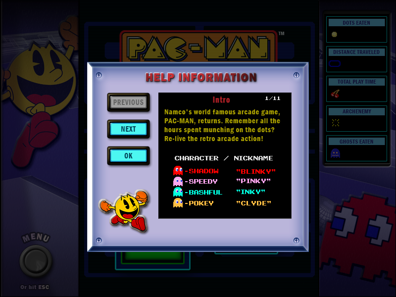 Pac-Man (Windows) screenshot: Help screen