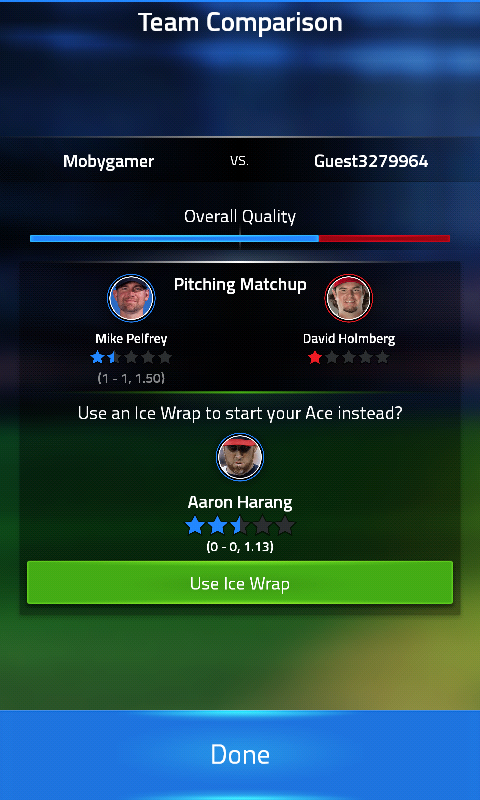 Tap Sports Baseball (Android) screenshot: Team comparison