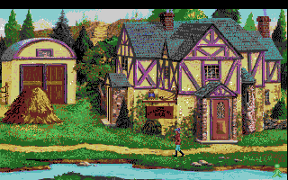 King's Quest V: Absence Makes the Heart Go Yonder! (Amiga) screenshot: Outside of the inn.