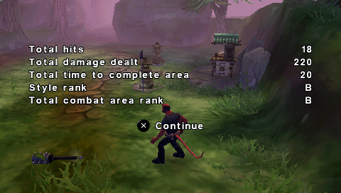 Hellboy: The Science of Evil (PSP) screenshot: Stats are displayed after completed an area.