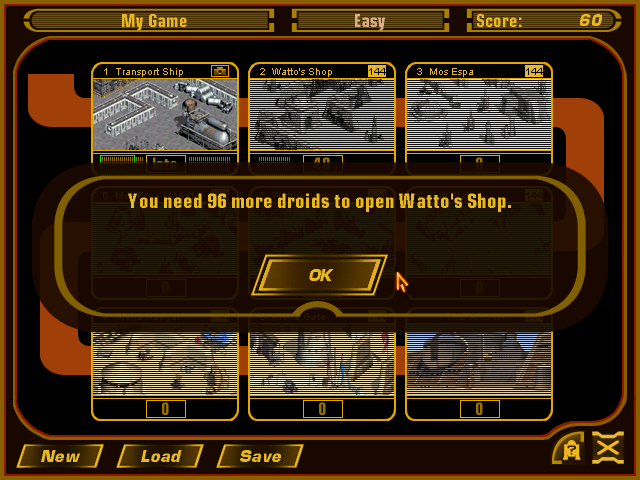 Star Wars: Pit Droids (Windows) screenshot: You need to have saved a specific number of droids in order to move to the next environment. Each environment has lots of puzzles though!