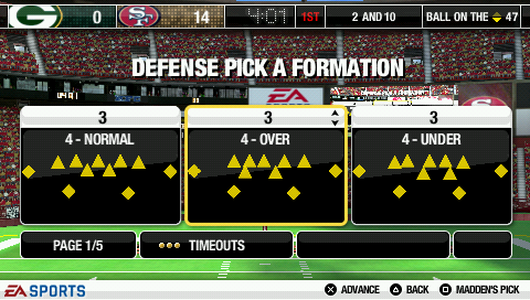 Madden NFL 09 (PSP) screenshot: Defense formation pick