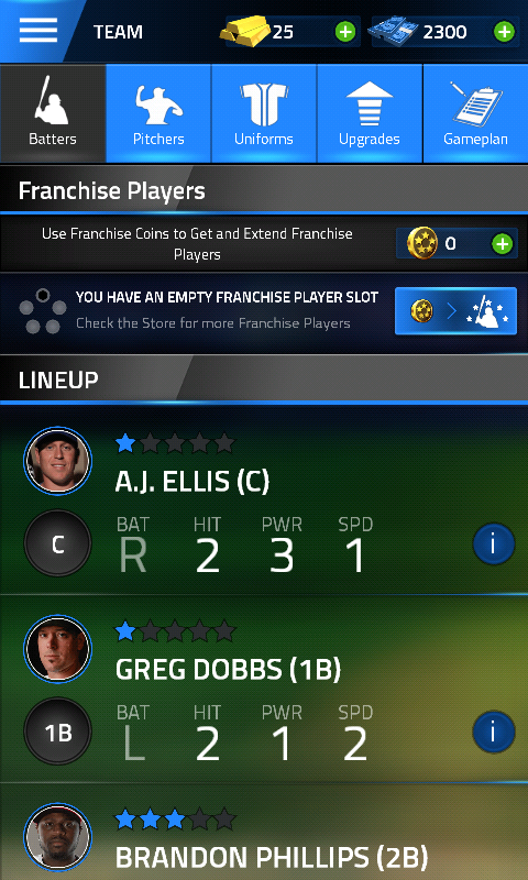 Tap Sports Baseball (Android) screenshot: Players