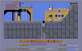 Rainbow Warrior (Atari ST) screenshot: Climbing aboard