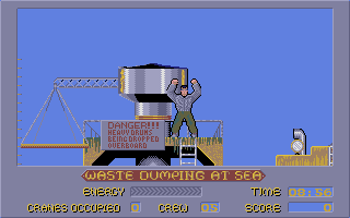 Rainbow Warrior (Atari ST) screenshot: Got one crane