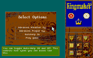 Kingmaker (Atari ST) screenshot: Options