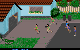 Street Sports Basketball (Amiga) screenshot: Playing in the suburbs.