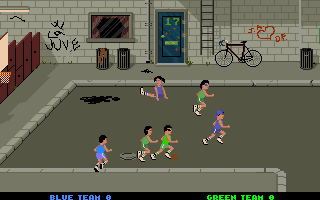 Street Sports Basketball (Amiga) screenshot: Playing in an alley.