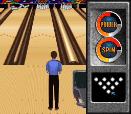 Brunswick World: Tournament of Champions (SNES) screenshot: Filling the balls' power and spin meters.