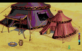 King's Quest V: Absence Makes the Heart Go Yonder! (Amiga) screenshot: A desert camp.
