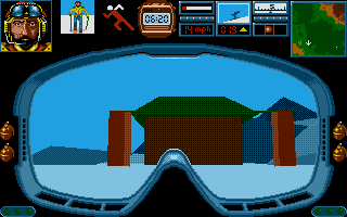 Midwinter (Atari ST) screenshot: Coming up to a building.