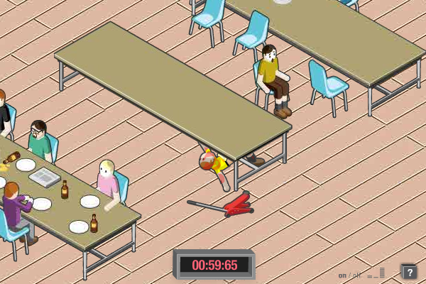 Five Minutes to Kill (Yourself) 2: Family Reunion (Browser) screenshot: Yeah, jacking up a fold up table and dropping it on him, kinda odd.