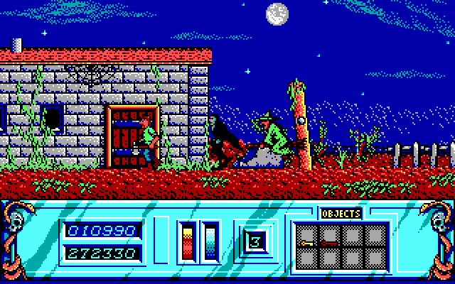 Night Hunter (DOS) screenshot: Approaching the gate house.
