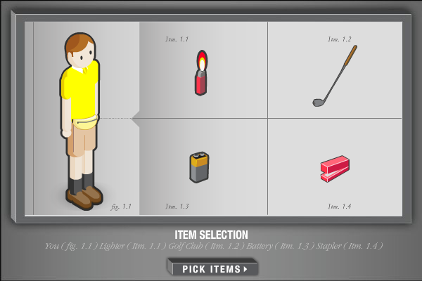 Five Minutes to Kill (Yourself) 2: Family Reunion (Browser) screenshot: Now to pick which two items I want to start with.