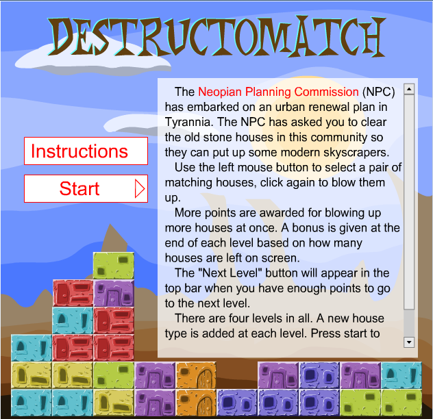 Destruct-O-Match (Browser) screenshot: Some helpful instructions.