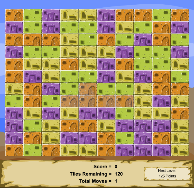 Destruct-O-Match (Browser) screenshot: Level One, filled with bricks.