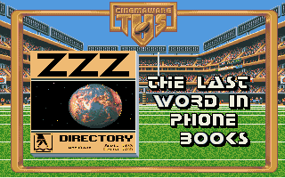 TV Sports: Football (Amiga) screenshot: An ad for ZZZ, the last word in phone books.
