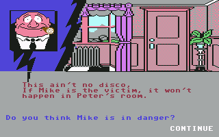 Killed Until Dead (Commodore 64) screenshot: Call suspects and ask them questions about the case