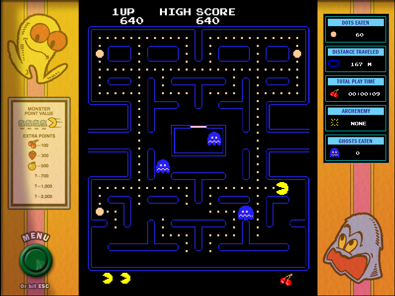 Pac-Man (Windows) screenshot: Eating a power pill (classic mode)