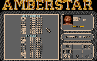 Amberstar (Atari ST) screenshot: Character generation