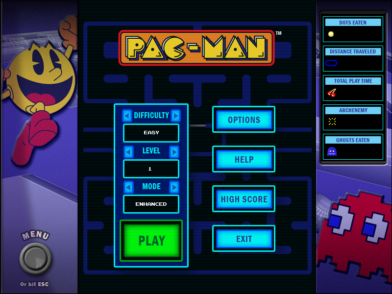Pac-Man (Windows) screenshot: Main menu