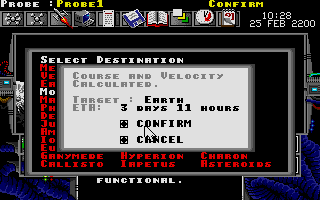 Millennium: Return to Earth (Atari ST) screenshot: Selecting destination