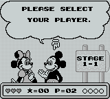 Mickey's Dangerous Chase (Game Boy) screenshot: Player selection