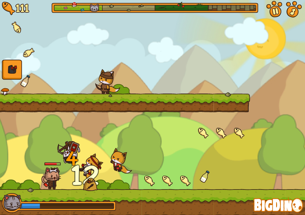 StrikeForce Kitty (Browser) screenshot: When kitties fight enemis there's nothing you can really do about it