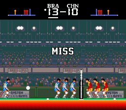 Super Volley ball (Genesis) screenshot: A serve that ended on the net.