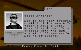 Jungle Strike (Amiga) screenshot: Choose a co-pilot.