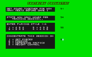 England Team Manager (Atari ST) screenshot: Seting up the training