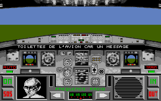 A 320 (Atari ST) screenshot: Receiving the radio transmission from pirate's mastermind.