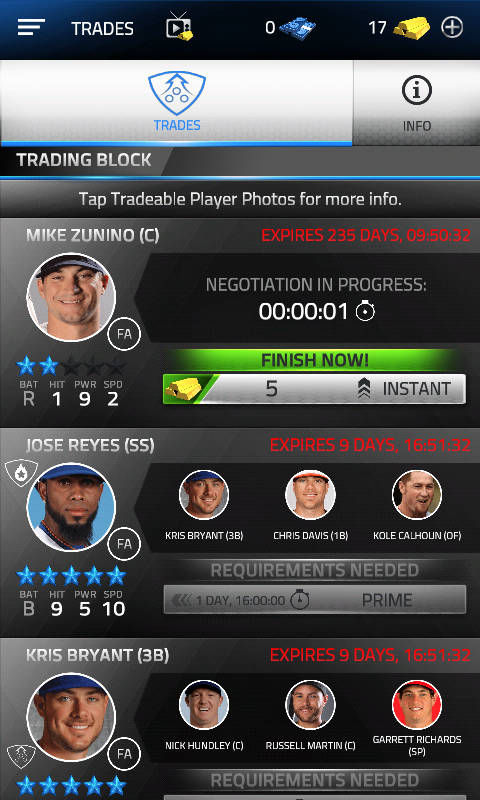Tap Sports Baseball '16 (Android) screenshot: Trading offers
