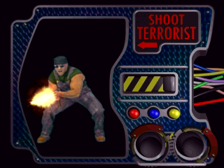 Maximum Force (Windows) screenshot: Demo: Helpful hint #1: Shoot the baddies!