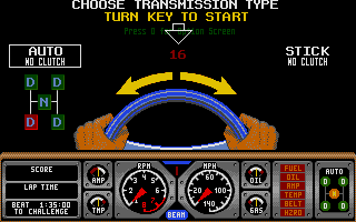 Hard Drivin' (Atari ST) screenshot: Select transmission type