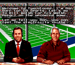 Bill Walsh College Football (SNES) screenshot: Announcer's booth