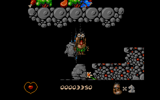 Chuck Rock (Atari ST) screenshot: Got hit by a rock