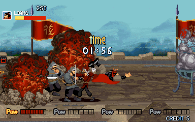 Legend of Heroes (Arcade) screenshot: Big explosions, playing as Liang