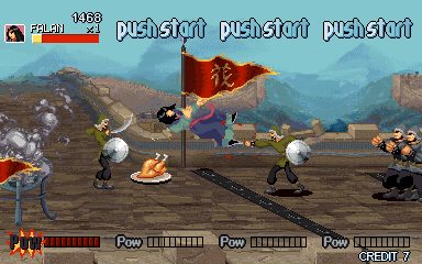Legend of Heroes (Arcade) screenshot: Knocked down note the food