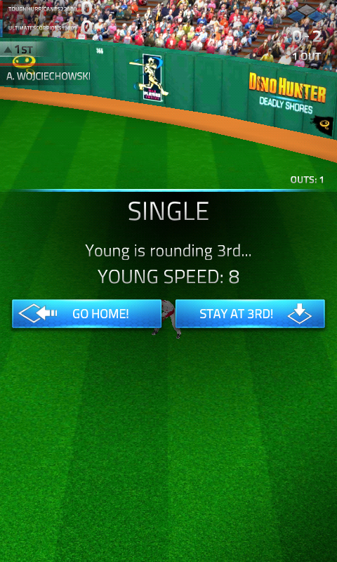 Tap Sports Baseball '16 (Android) screenshot: To run or not to run...