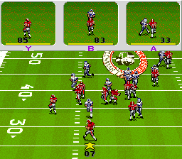 Bill Walsh College Football (SNES) screenshot: Receivers in window boxes